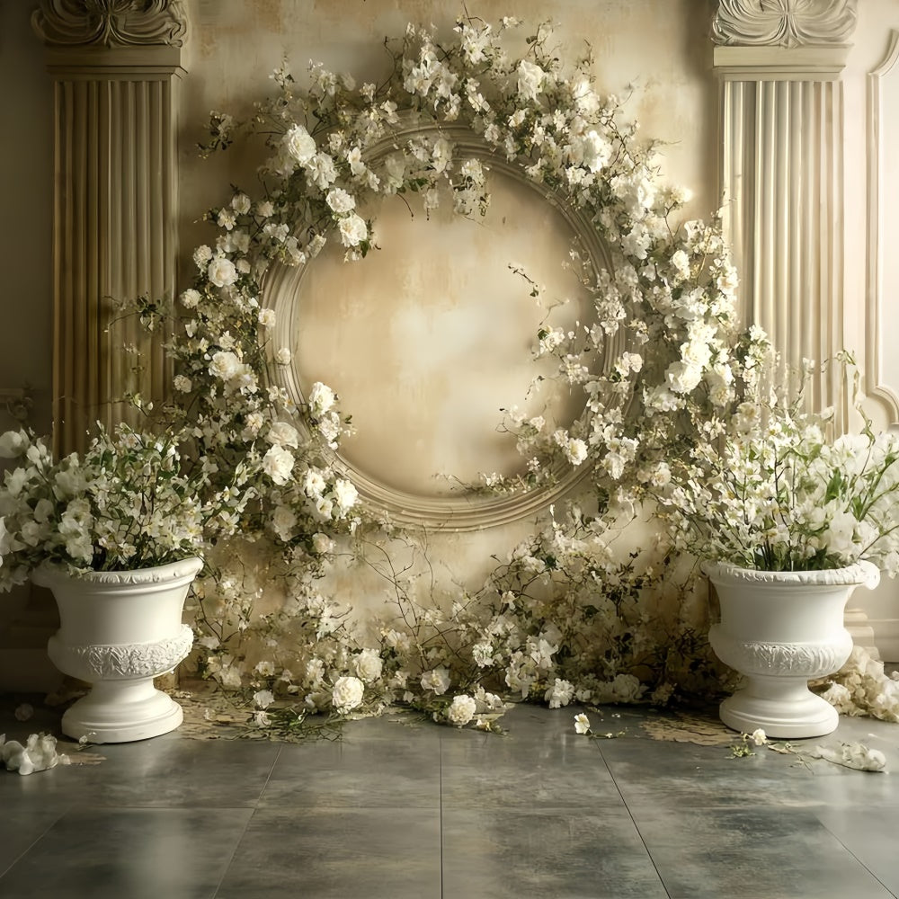 Victorian Backdrop Cream Rose Wreath Vintage Backdrops CSH57-140