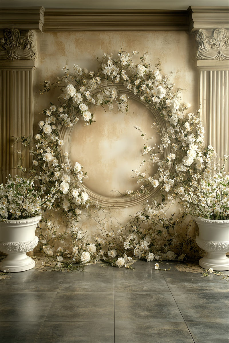 Victorian Backdrop Cream Rose Wreath Vintage Backdrops CSH57-140