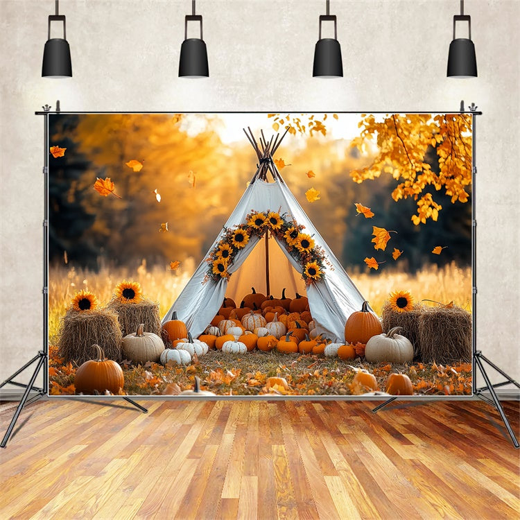 Fall Photo Backdrop Cozy Harvest Teepee Scene Backdrop CSH57-184