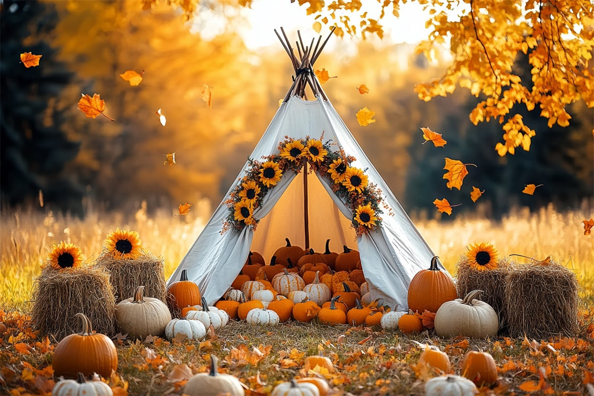 Fall Photo Backdrop Cozy Harvest Teepee Scene Backdrop CSH57-184
