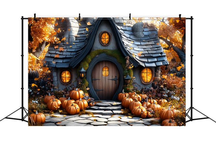 Autumn Photo Backdrop Whimsical Pumpkin House Backdrop CSH57-192