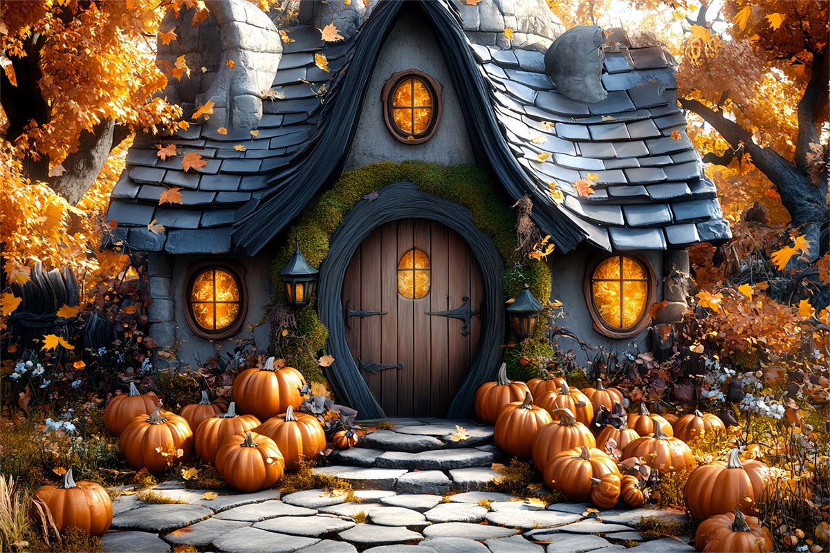Autumn Photo Backdrop Whimsical Pumpkin House Backdrop CSH57-192