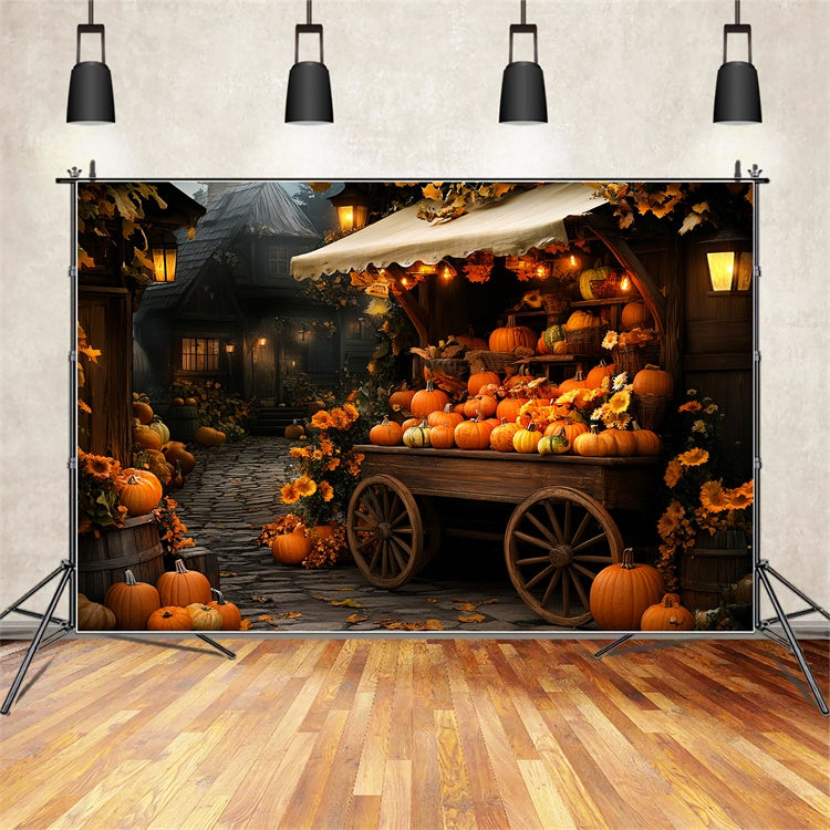 Autumn Backdrops Pumpkin Cart Village Glow Backdrop CSH57-196