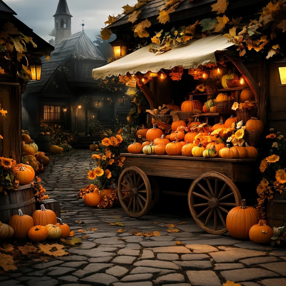 Autumn Backdrops Pumpkin Cart Village Glow Backdrop CSH57-196