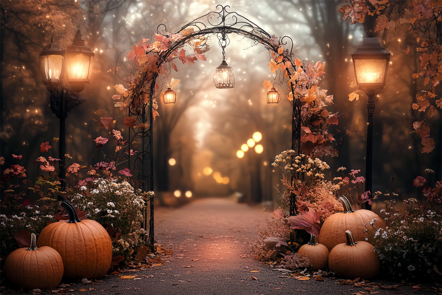 Fall Forest Backdrop Pumpkin Lantern Garden Arch Backdrop CSH57-197