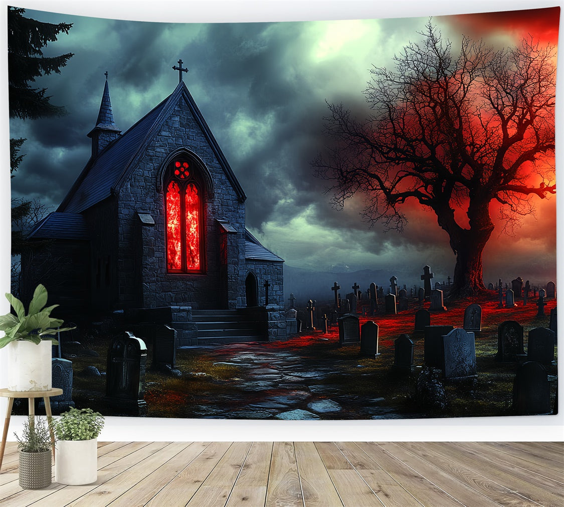 Halloween Graveyard Backdrop Cursed Chapel Tombs Backdrop CSH57-62