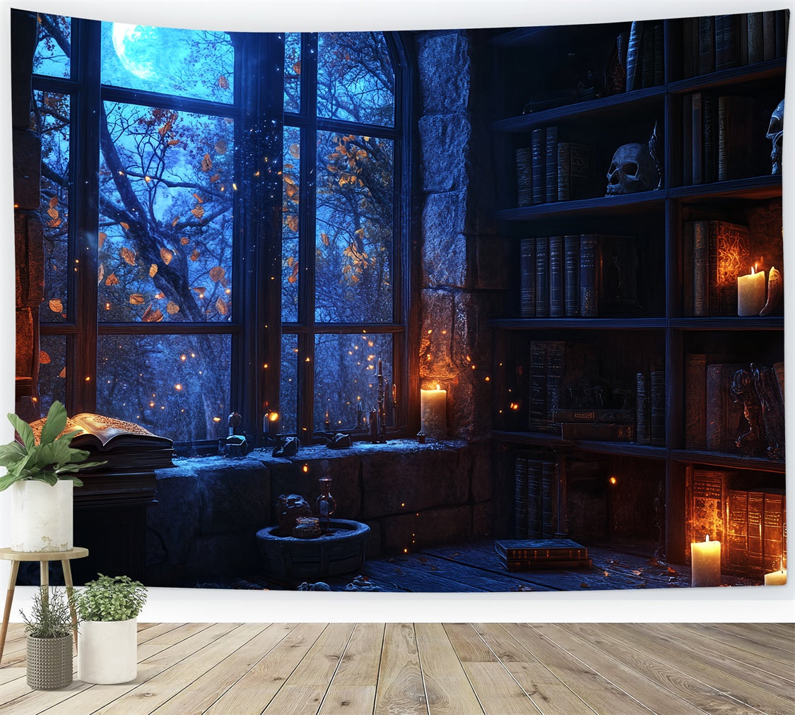 Halloween Picture Backdrop Blue Moon Library Glow Backdrop CSH57-74