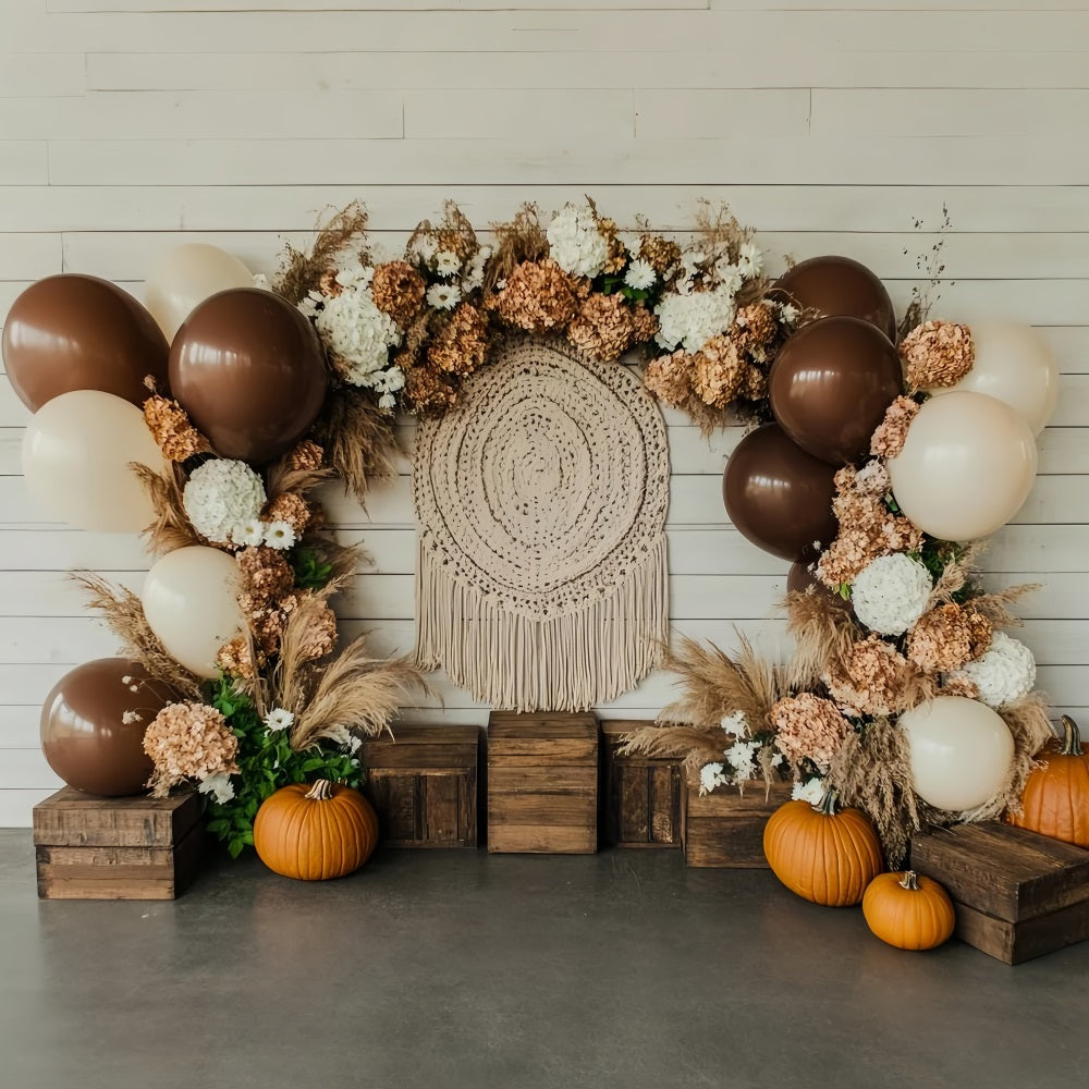 Thanksgiving Photo Backdrop Pumpkin Balloon Floral Arch Thanksgiving Backdrops CSH58-133