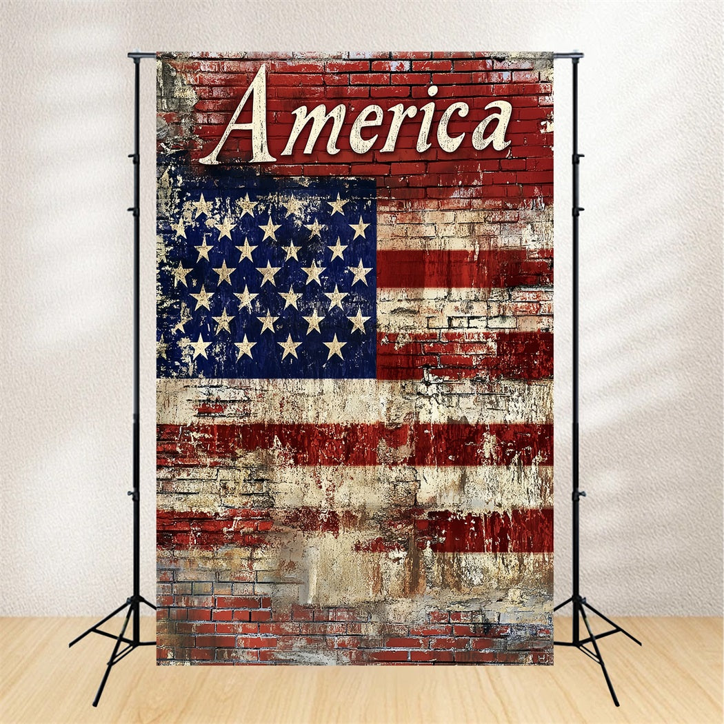 American Flag Patriotic Backdrop Weathered Brick Wall US Flag Photo Backdrop CSH58-206