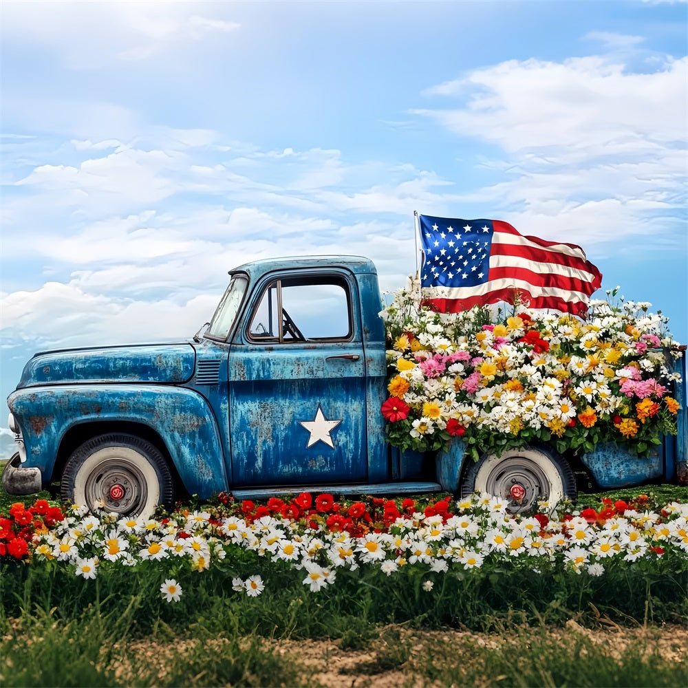 American Flag Patriotic Photo Backdrop Classic Blue Truck USA Flag Backdrop CSH58-211