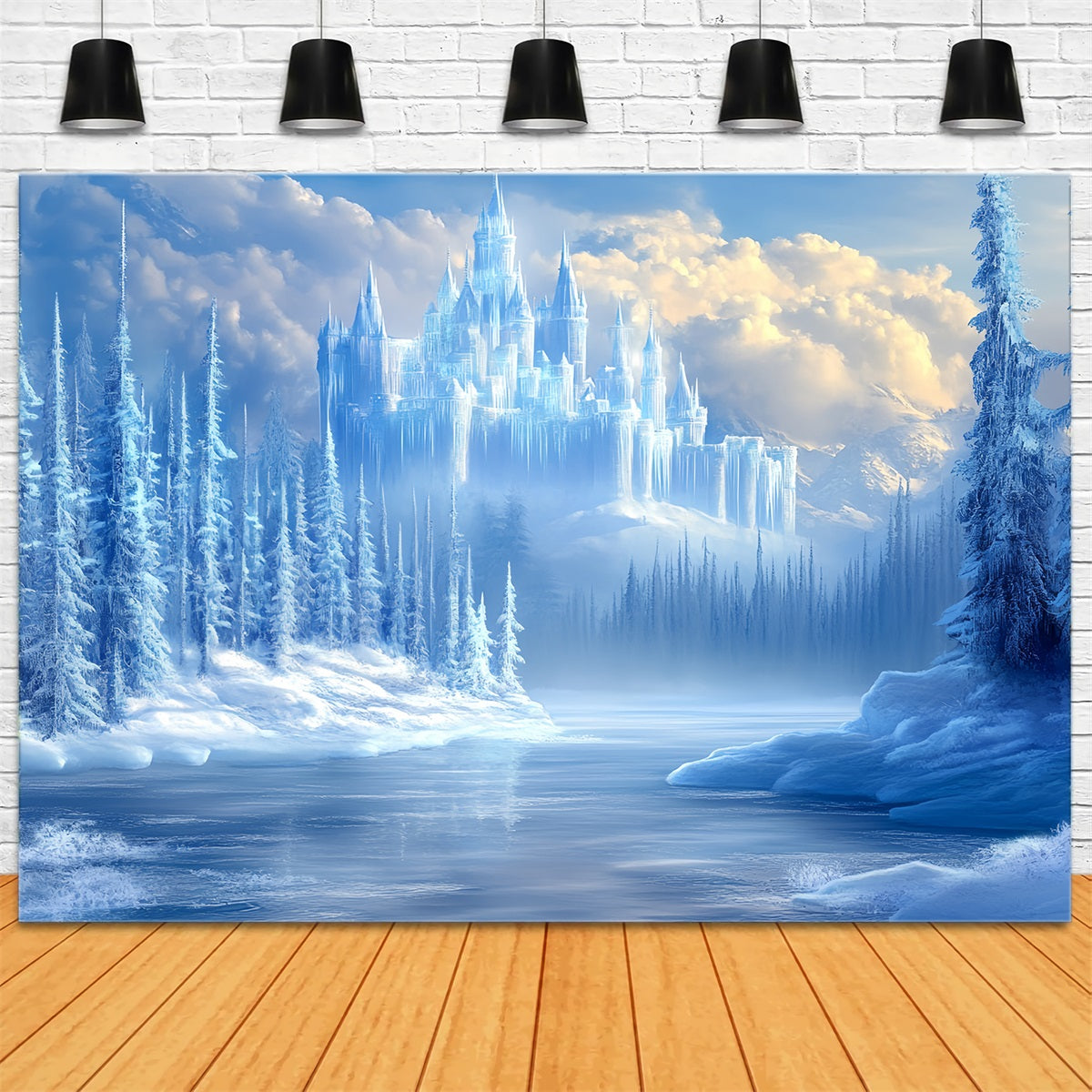 Frozen Backdrop Frozen Pine Forest with Crystal Ice Castle Winter Castle Backdrop CSH58-28