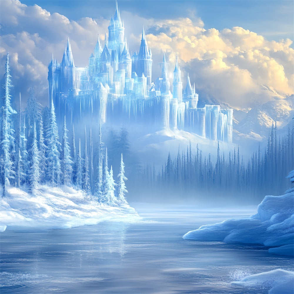 Frozen Backdrop Frozen Pine Forest with Crystal Ice Castle Winter Castle Backdrop CSH58-28
