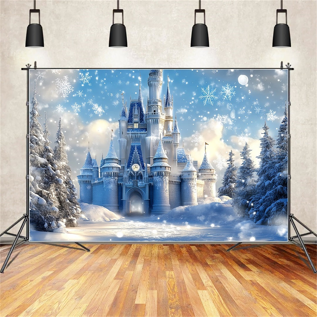 Frozen Backdrop Snowflake-Adorned Royal Ice Palace Winter Castle Backdrop CSH58-30