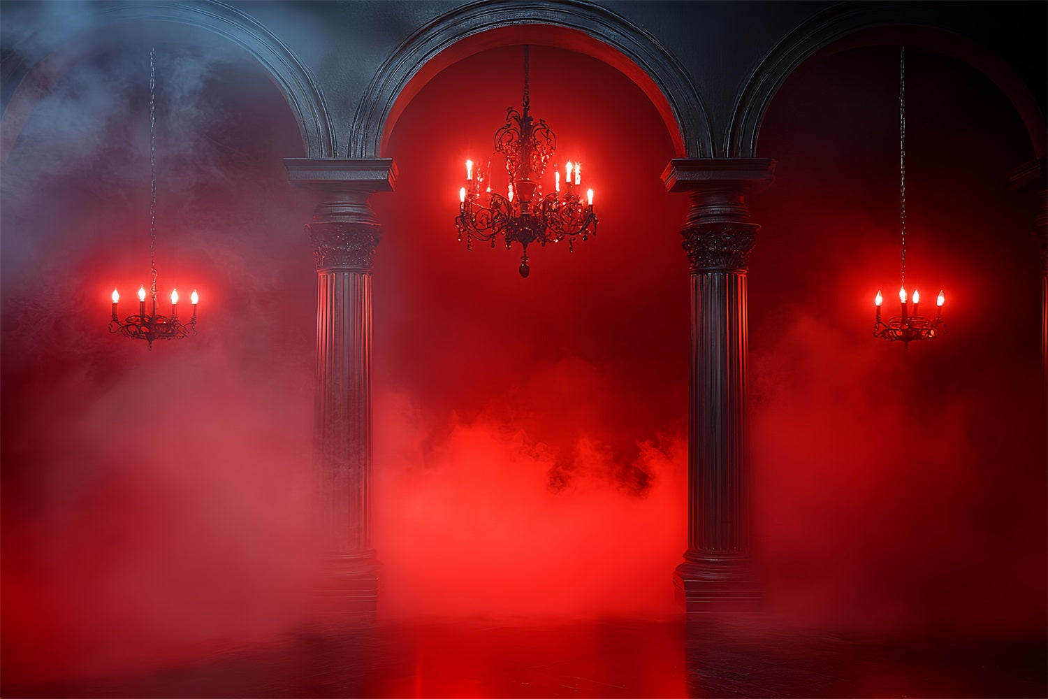 Gothic Backdrop Red Fog Gothic Arches Halloween Photography Backdrop CSH58-46