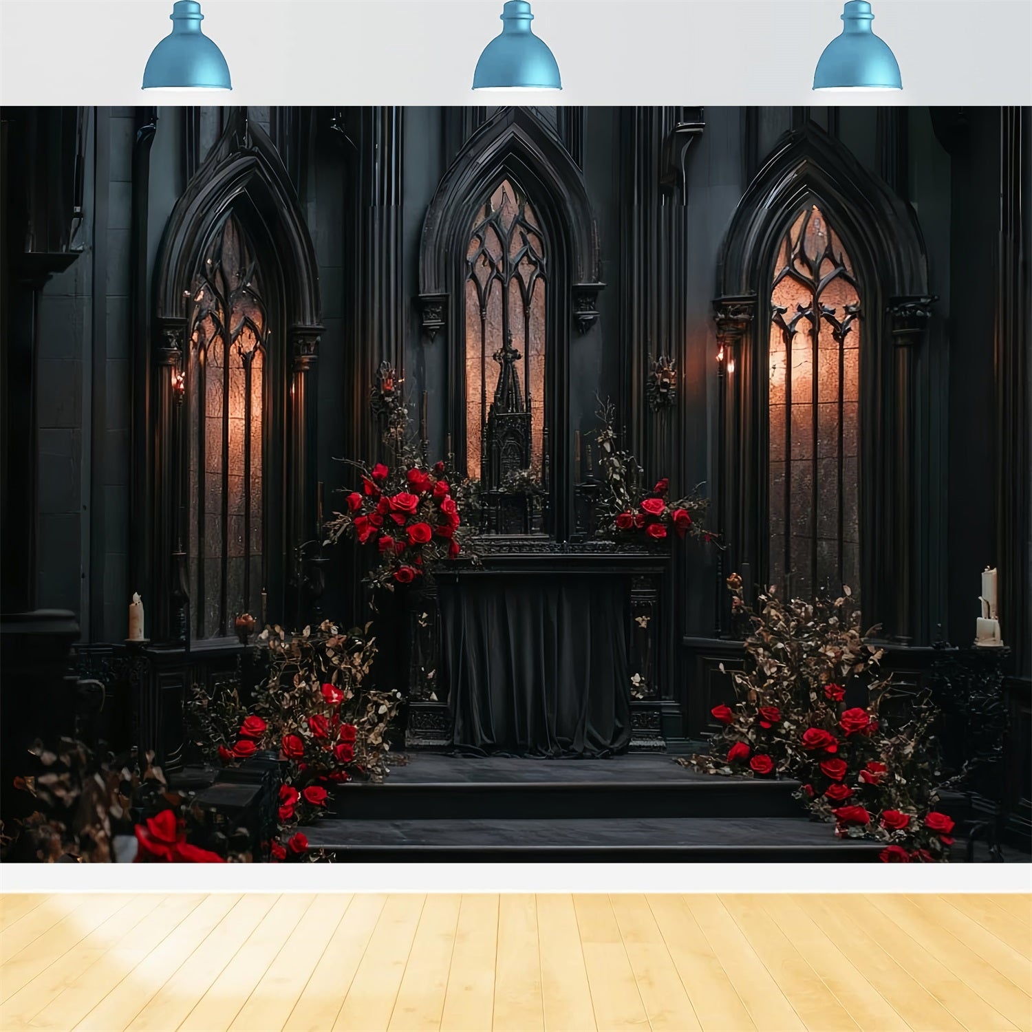 Gothic Backdrop Black Gothic Altar Roses Halloween Photo Backdrop Ideas CSH58-49