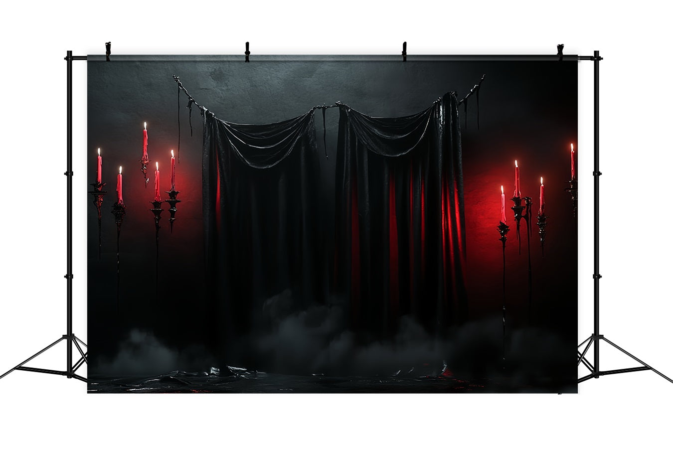 Gothic Backdrop Dark Drapes Red Candles Halloween Photography Backdrop CSH58-51