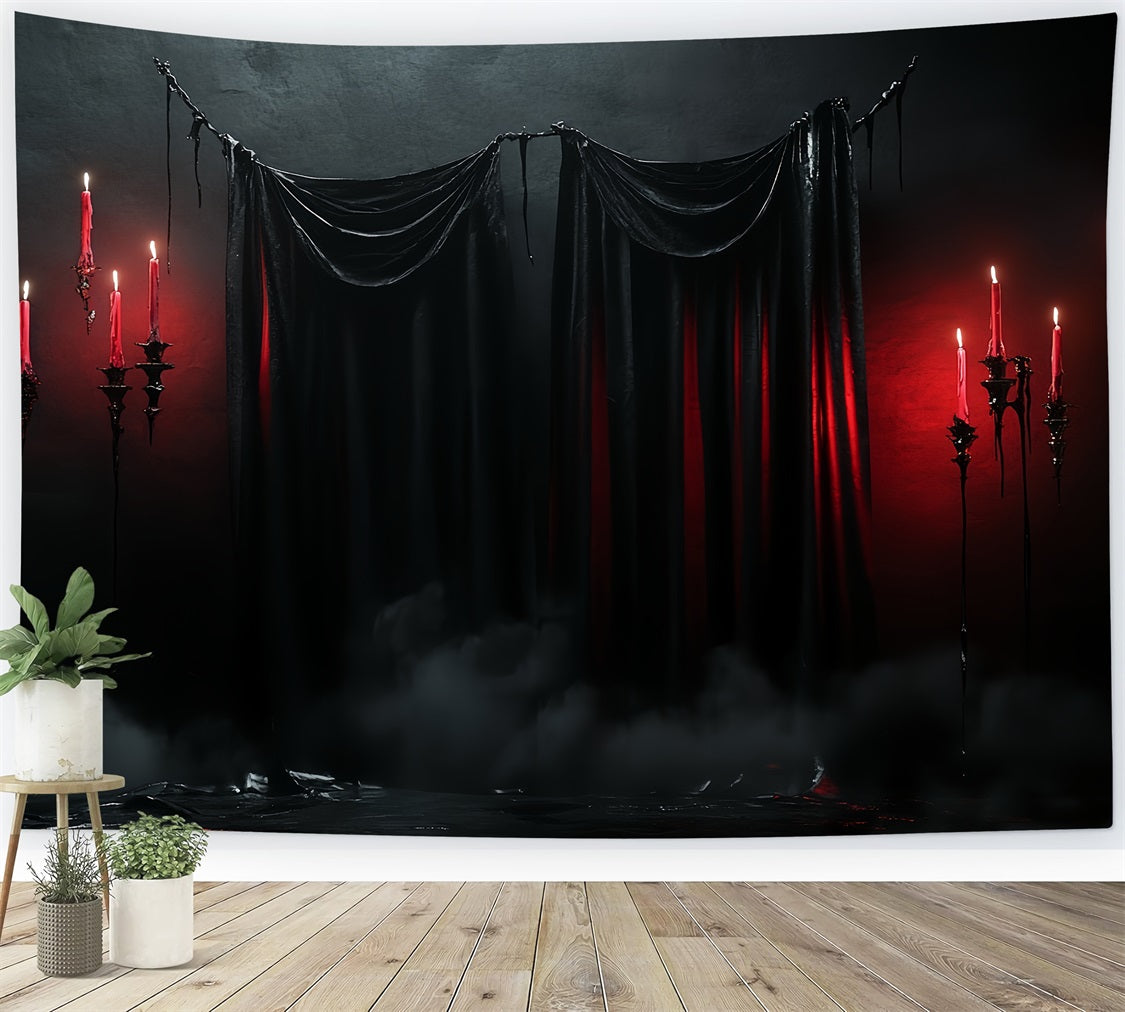 Gothic Backdrop Dark Drapes Red Candles Halloween Photography Backdrop CSH58-51