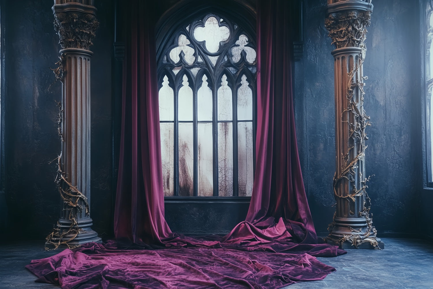 Gothic Backdrop Crimson Velvet Gothic Window Halloween Backdrops CSH58-52