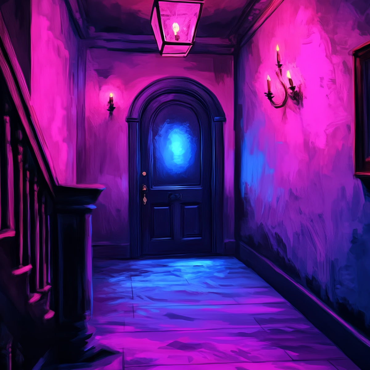 Spooky Backdrop Neon Haunted Corridor Glow Halloween Backdrops CSH58-53