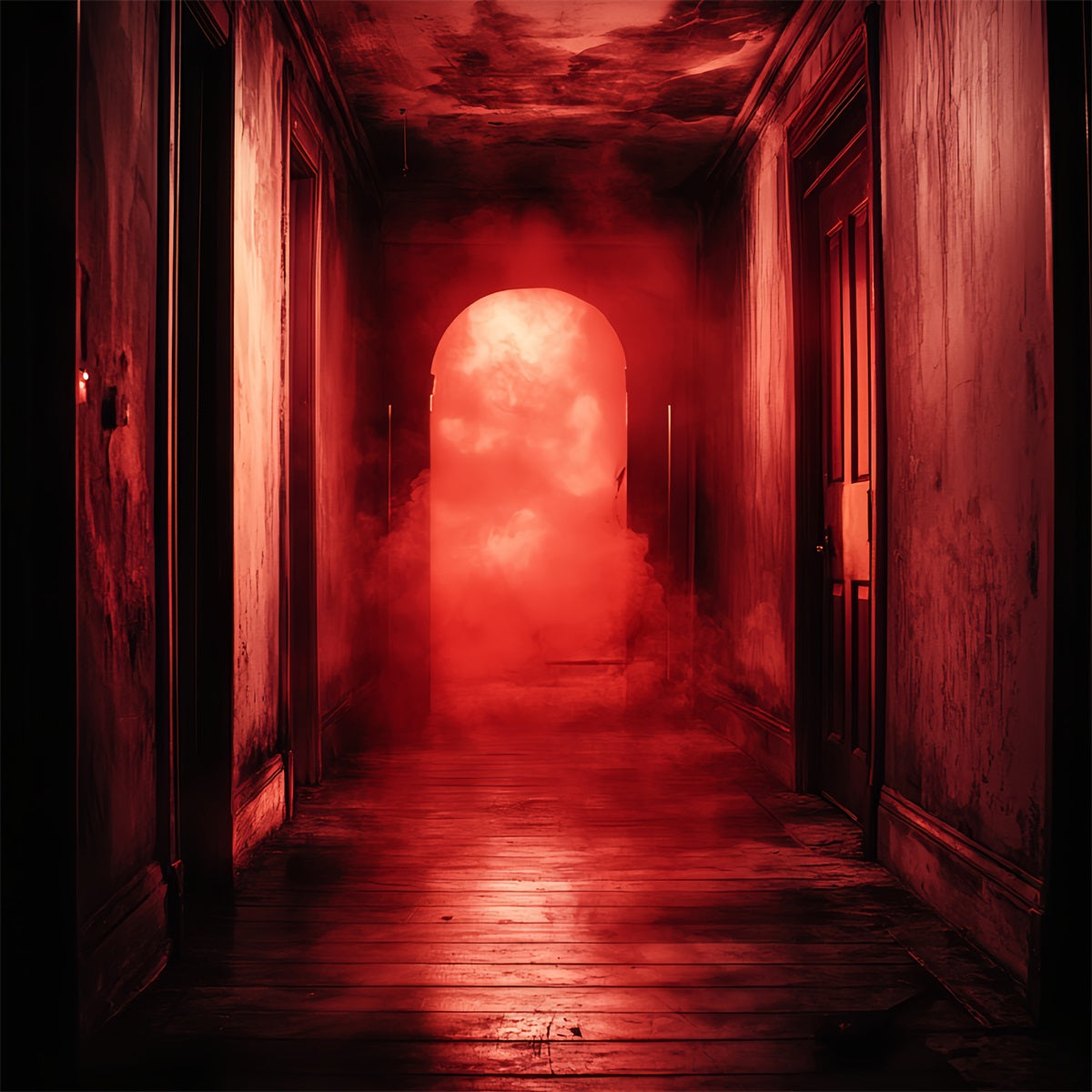 Spooky Backdrop Haunted Red Fog Hallway Halloween Photo Backdrop CSH58-55