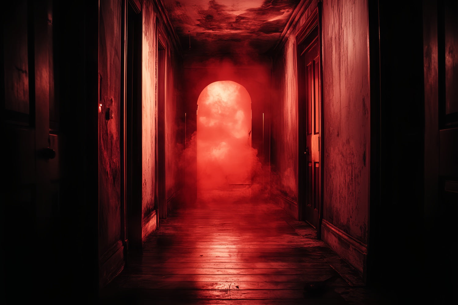 Spooky Backdrop Haunted Red Fog Hallway Halloween Photo Backdrop CSH58-55