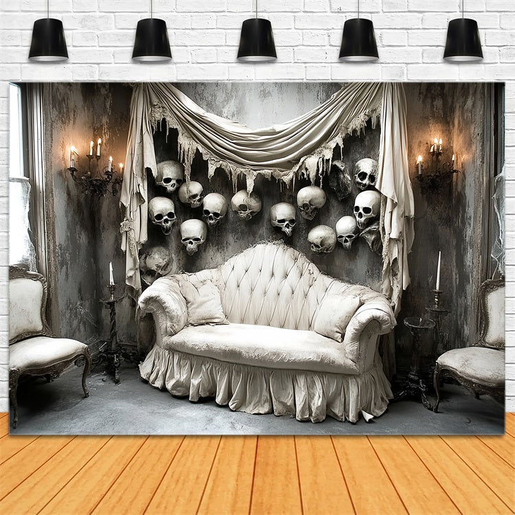 Spooky Backdrop Victorian Sofa Skull Wall Halloween Photography Backdrops CSH58-57
