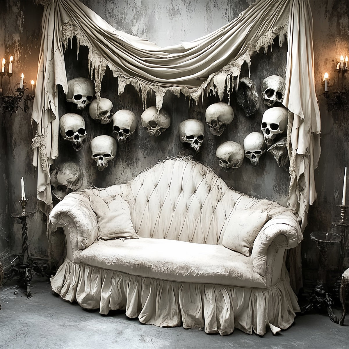 Spooky Backdrop Victorian Sofa Skull Wall Halloween Photography Backdrops CSH58-57