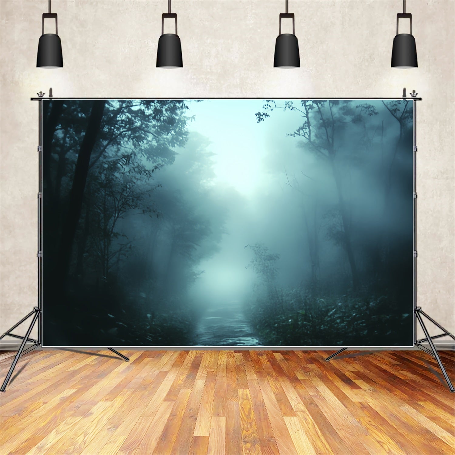 Spooky Backdrop Foggy Midnight Forest Path Halloween Backdrop CSH58-59