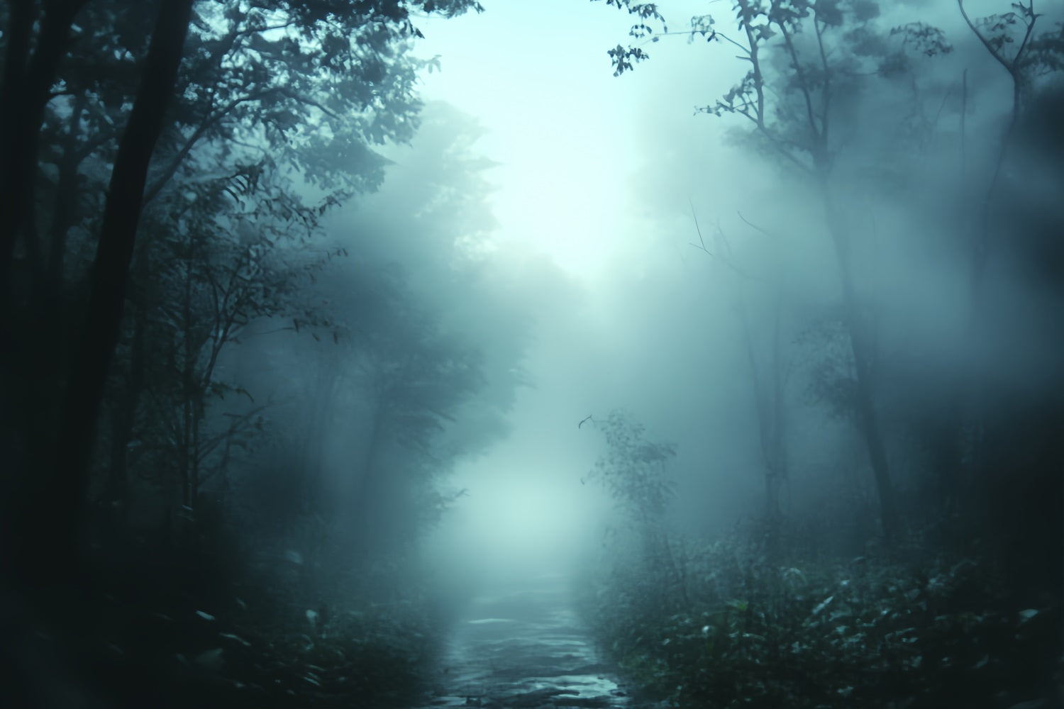 Spooky Backdrop Foggy Midnight Forest Path Halloween Backdrop CSH58-59