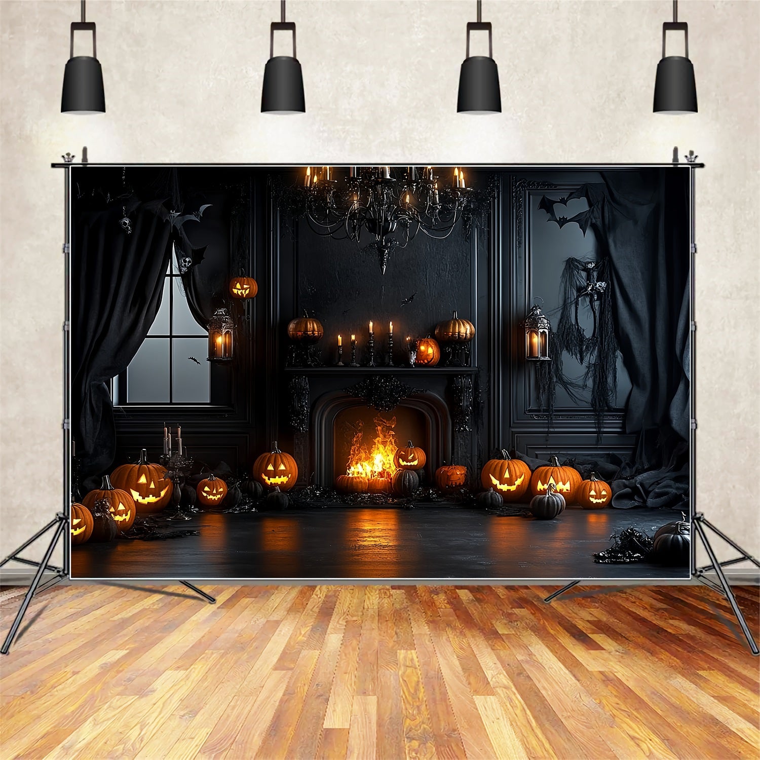 Fireplace Backdrop Pumpkin Fireplace Gothic Room Halloween Backdrop CSH58-66