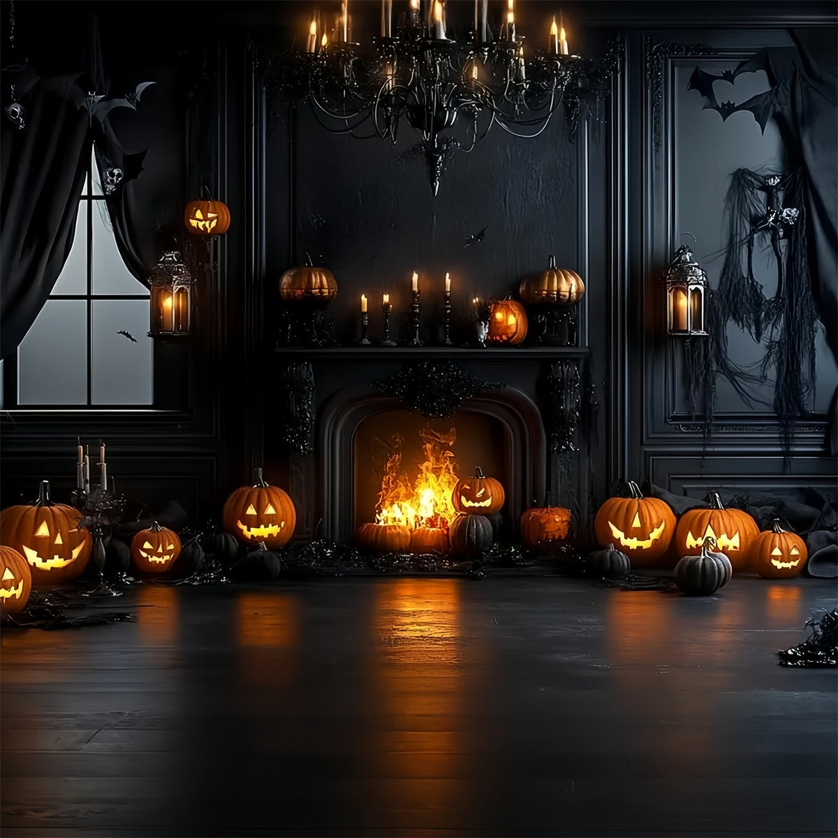 Fireplace Backdrop Pumpkin Fireplace Gothic Room Halloween Backdrop CSH58-66