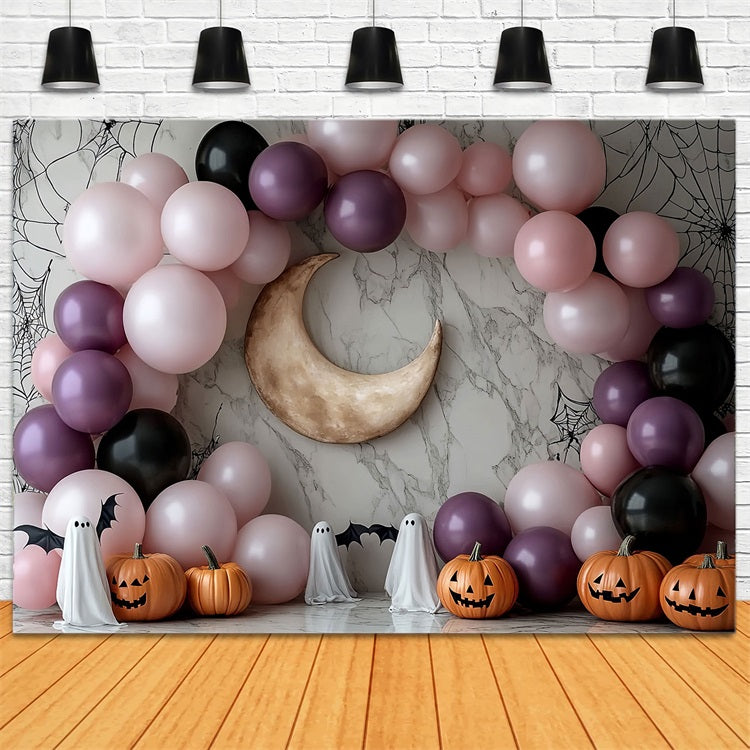 Moon Backdrop Pink Balloon Moon Arch Halloween Photo Backdrop Ideas CSH58-67
