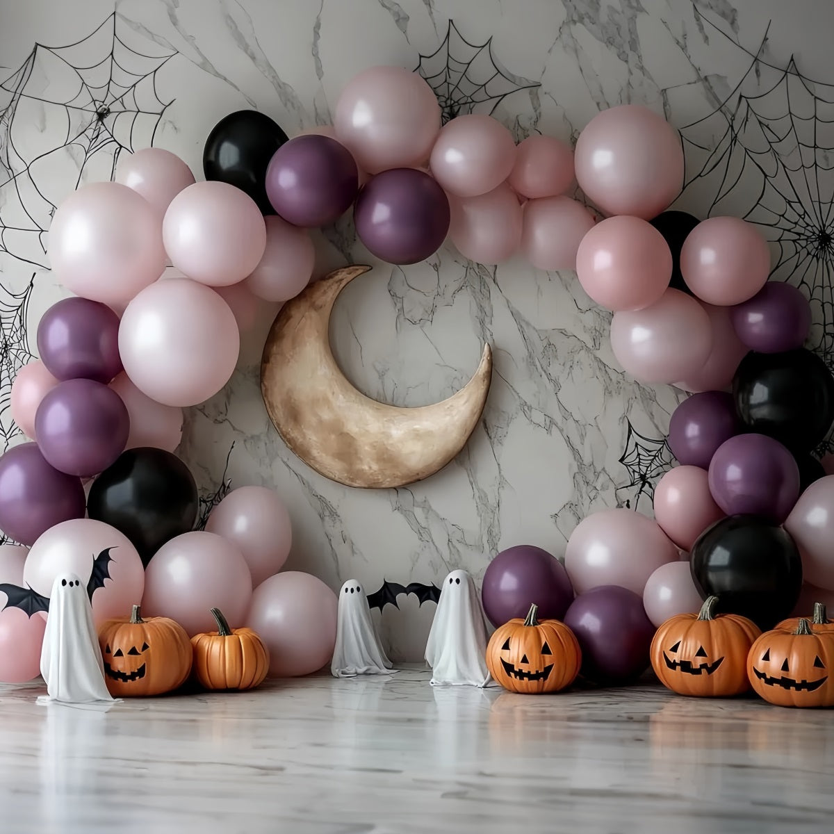 Moon Backdrop Pink Balloon Moon Arch Halloween Photo Backdrop Ideas CSH58-67