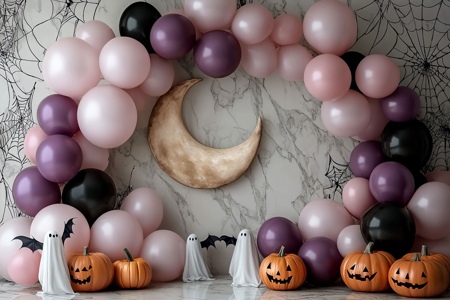 Moon Backdrop Pink Balloon Moon Arch Halloween Photo Backdrop Ideas CSH58-67