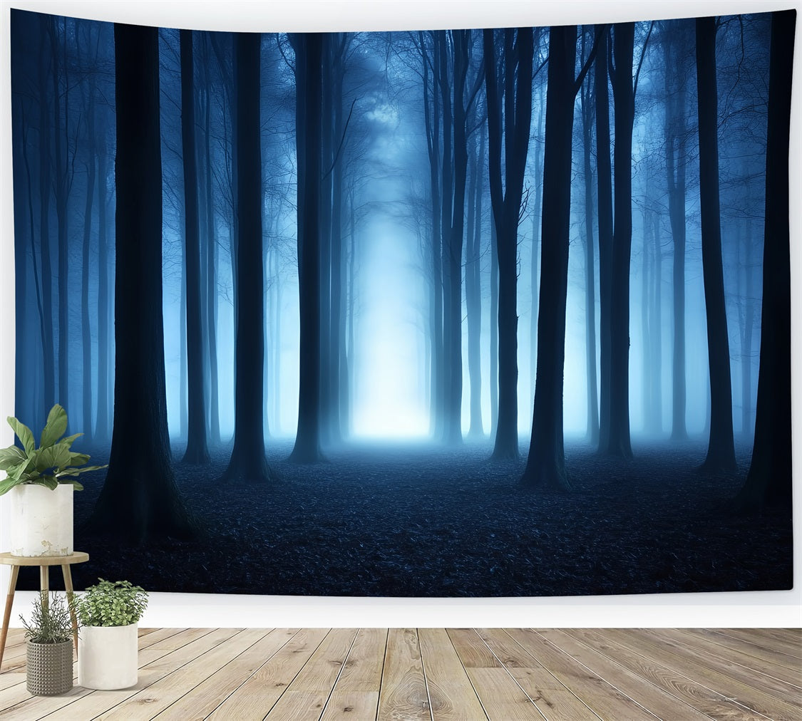 Dark Backdrop Blue Mist Dark Woods Halloween Backdrops for Photos CSH58-79