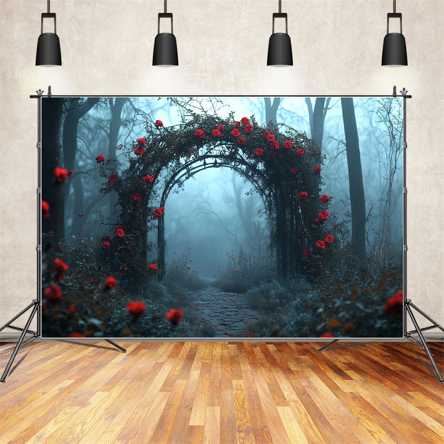 Dark Backdrop Red Rose Gothic Archway Halloween Photo Backdrops CSH58-80