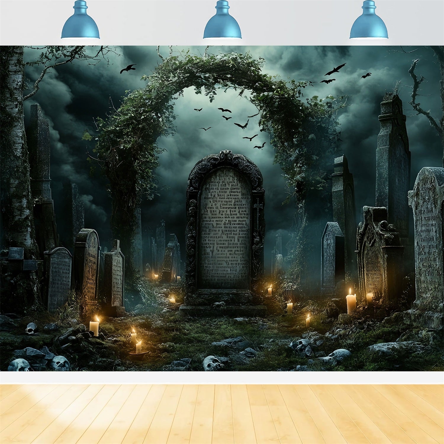 Graveyard Backdrop Ivy Arch Tombstones Halloween Backdrop Ideas CSH58-98