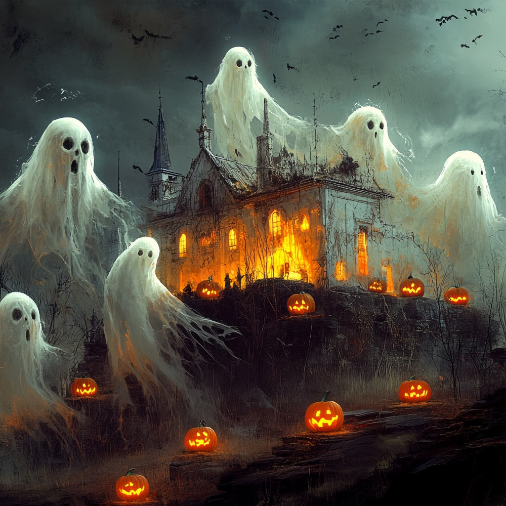 Scary Halloween Backdrop Ghost Parade Pumpkin Path Backdrop CSH6-101