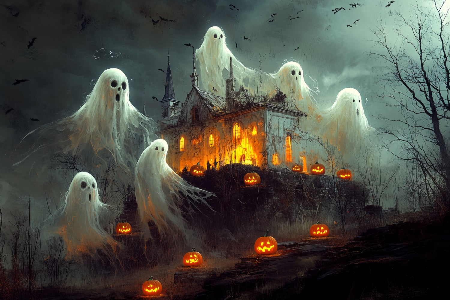 Scary Halloween Backdrop Ghost Parade Pumpkin Path Backdrop CSH6-101