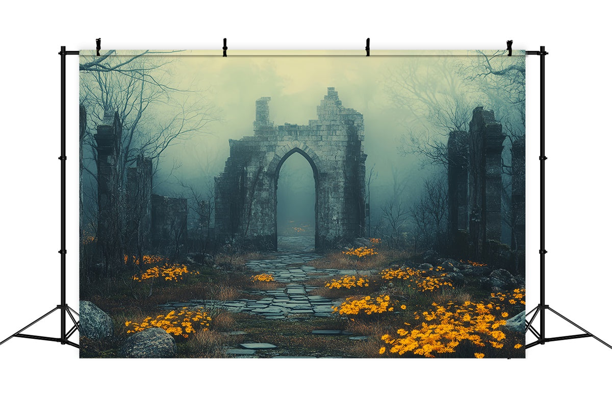 Halloween Photography Backdrop Foggy Ruins Flowers Backdrop CSH6-103