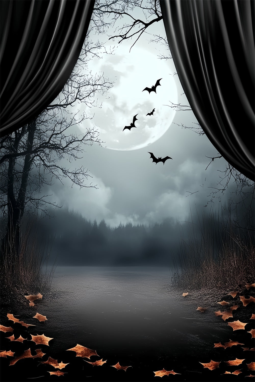 Halloween Moon Backdrop Moonlit Curtain Shadows Backdrop CSH6-110