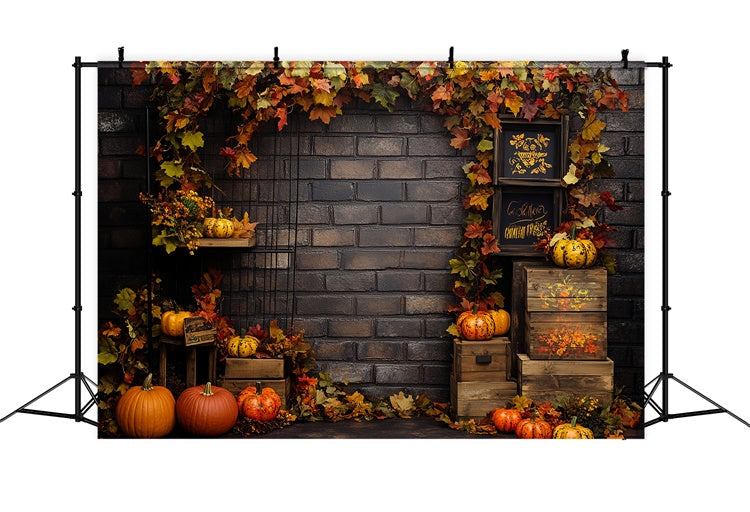 Autumn Leaves Backdrop Rustic Brick Harvest Backdrop CSH6-182