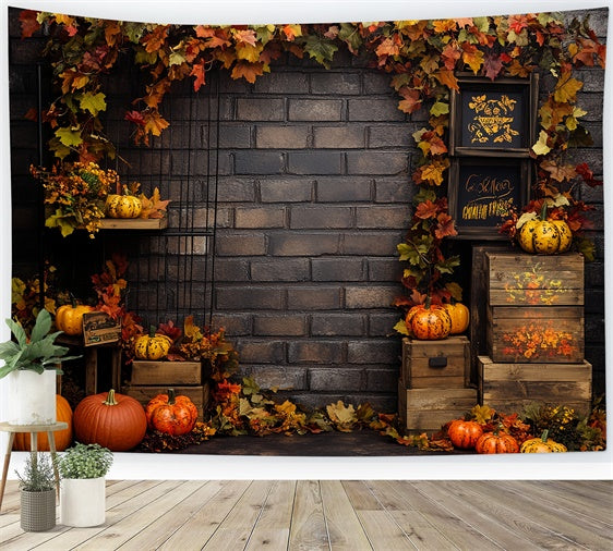 Autumn Leaves Backdrop Rustic Brick Harvest Backdrop CSH6-182