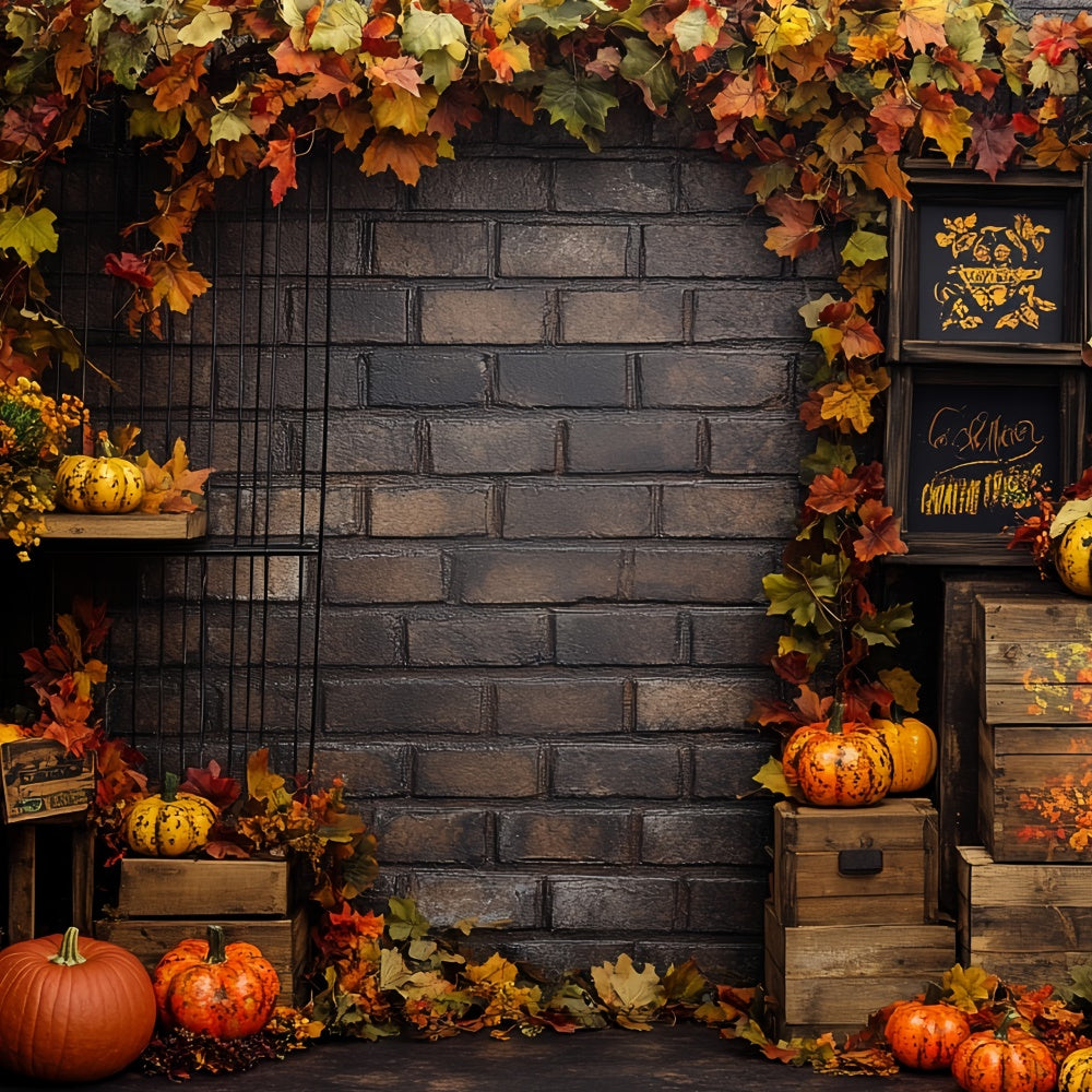 Autumn Leaves Backdrop Rustic Brick Harvest Backdrop CSH6-182