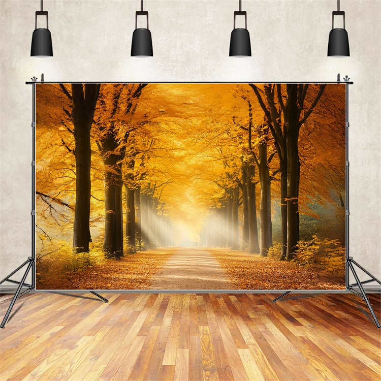 Forest Backdrop Sunlit Amber Path Autumn Leaves Backdrop CSH6-191