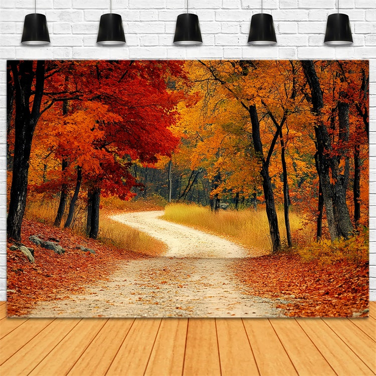 Forest Backdrops Rustic Redwoods Path Fall Leaves Backdrop CSH6-193
