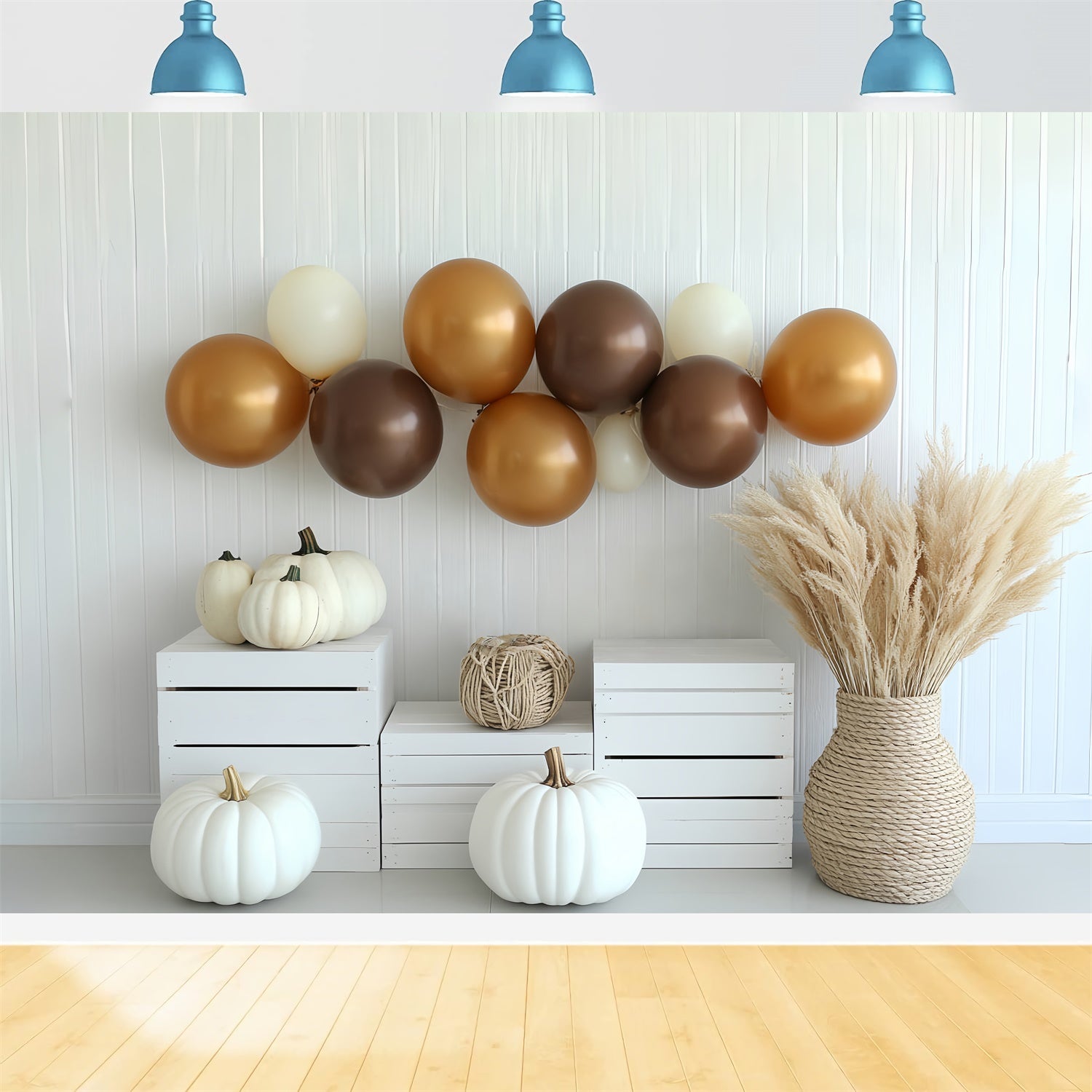 Boho Backdrop Cream Pumpkin Balloon Fall Photo Backdrops CSH6-196
