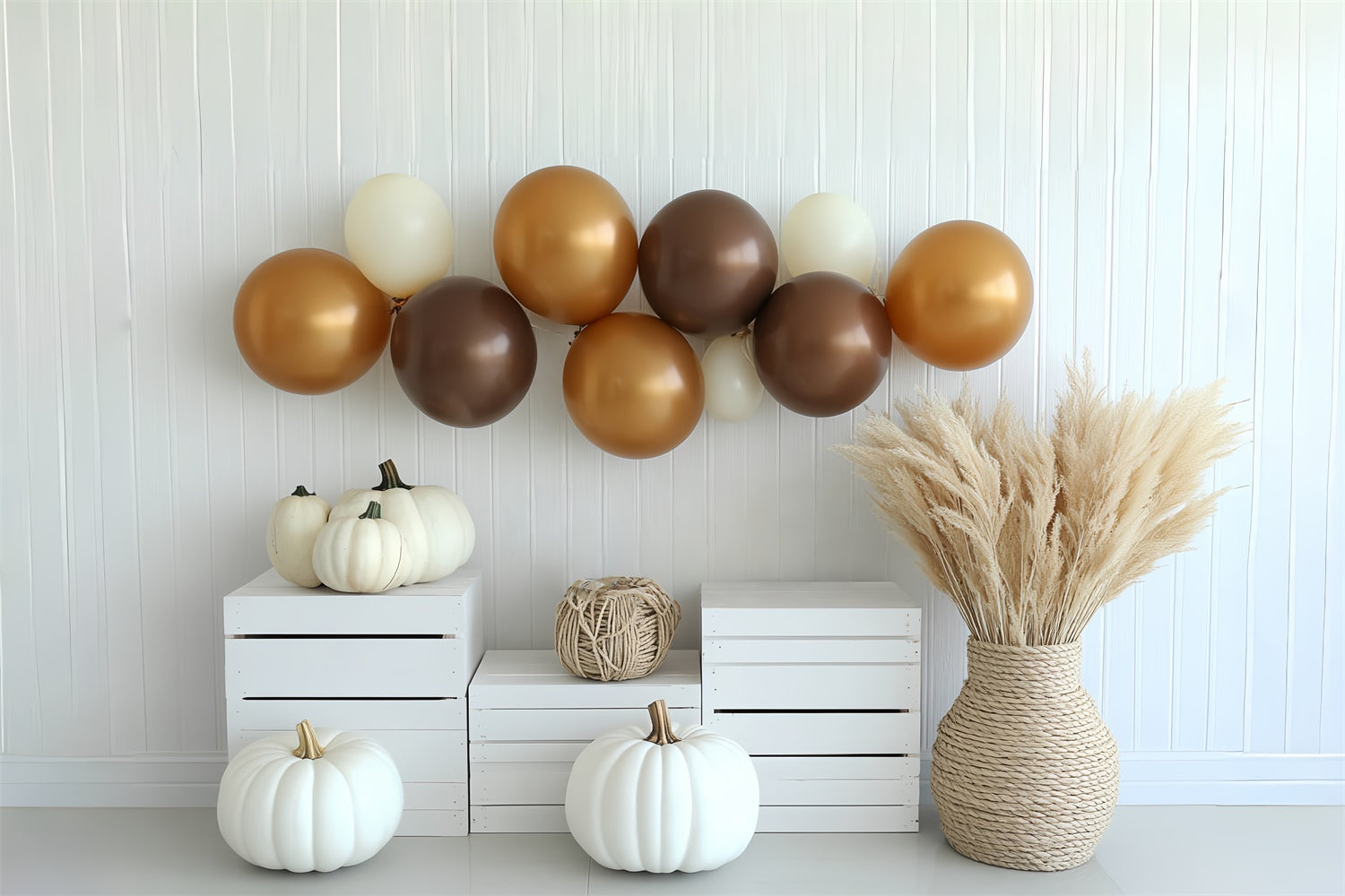 Boho Backdrop Cream Pumpkin Balloon Fall Photo Backdrops CSH6-196
