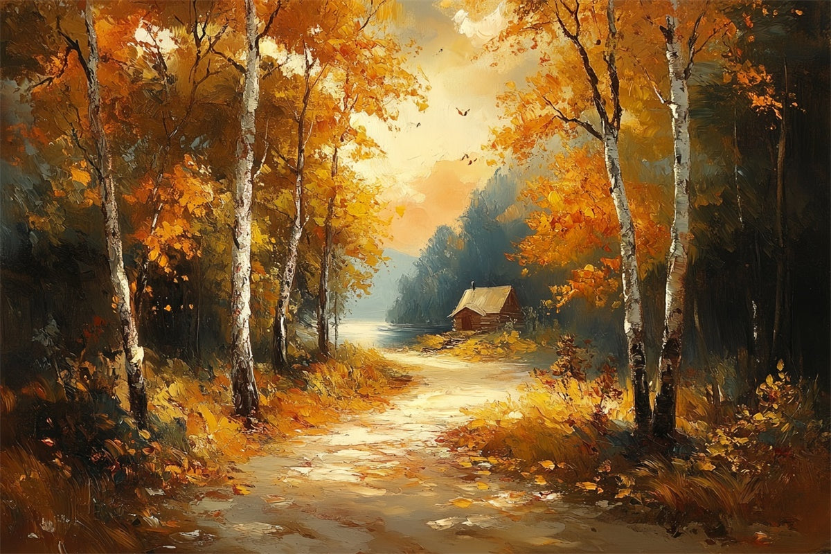 Forest Backdrop Misty Lakeside Cottage Fall Photo Backdrop CSH6-199
