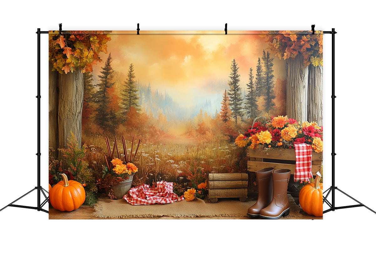 Forest Backdrops Mountain View Pumpkin Autumn Backdrops CSH6-205